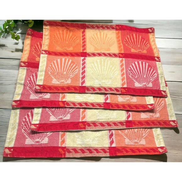 Sea Shells Placemats Tapestry Fabric Set of 4 Beach Summer Ocean Nautical - Picture 1 of 9
